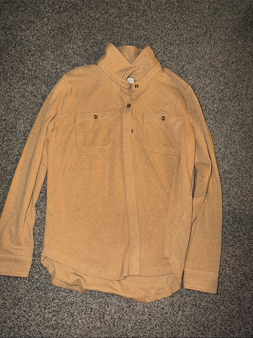 Women’s Tan Button-Up Fleece Shirt Sweater